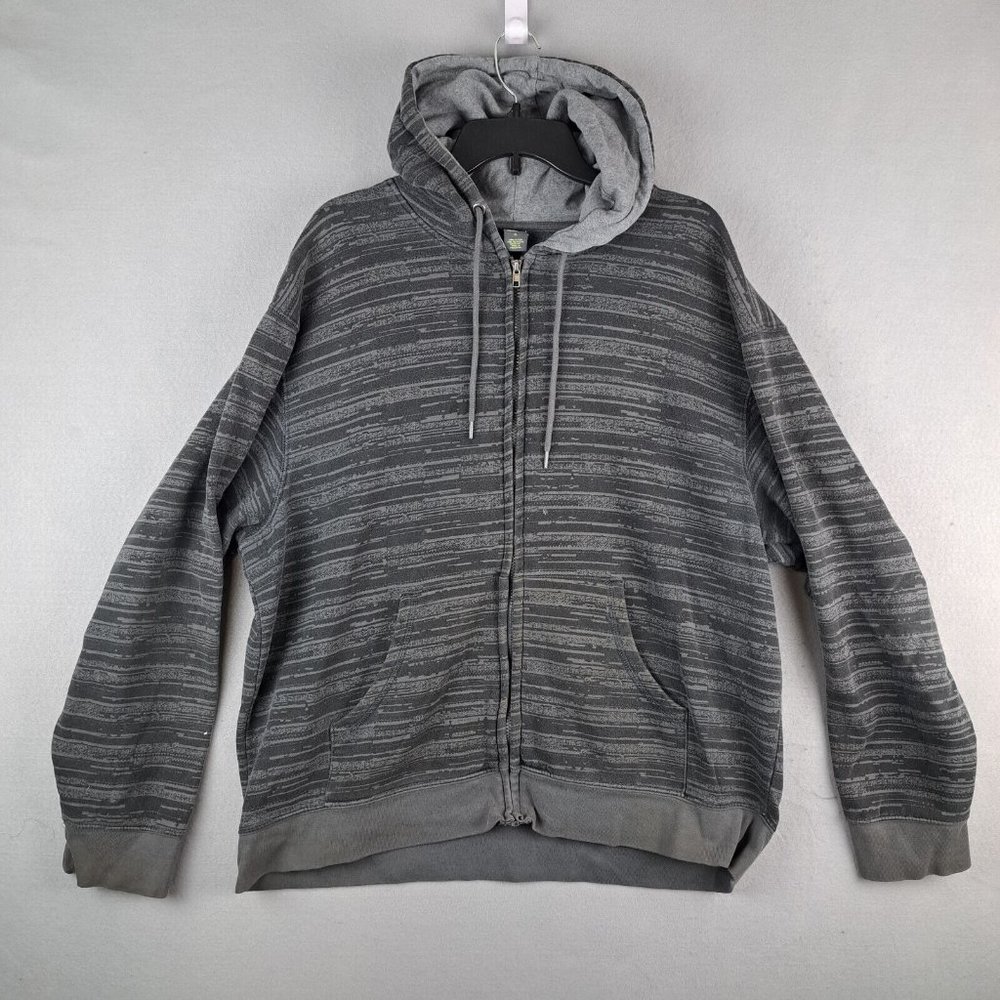 Xersion Sweatshirt Mens Extra Large Zip Up Hooded Dark Gray Striped Active